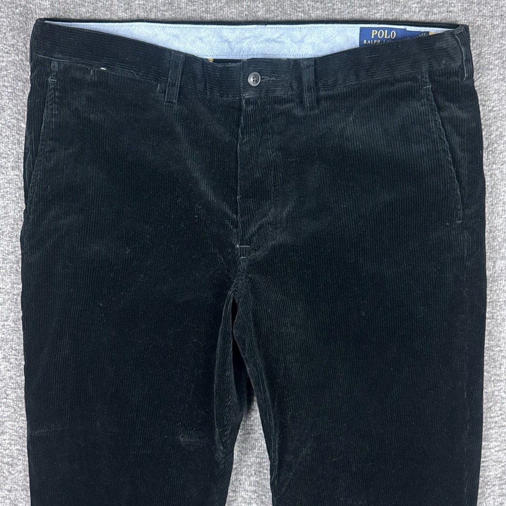 Polo Ralph Lauren Corduroy Pants Mens 36x30 Black Stretch Straight‎ Fit Pony